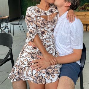 White and pink floral dress